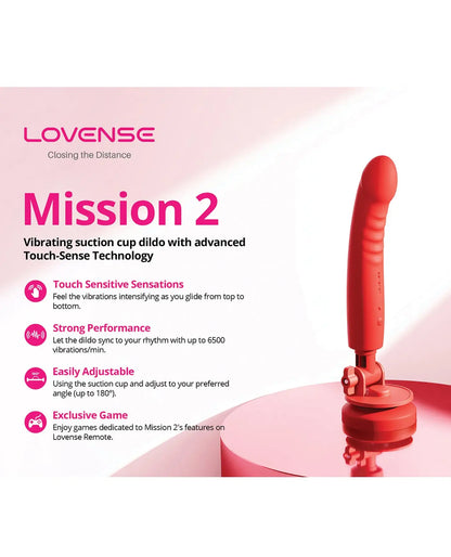 Lovense Mission 2 Bluetooth Suction Cup Dildo Sex Toy Touch-Sensitive Tech - Red  Suction Cup Dildos