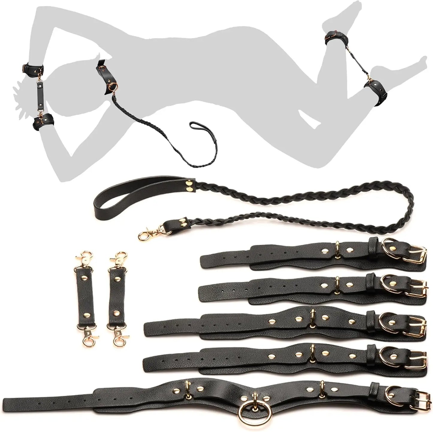 Lover's Restraints Set - Bondage Kit - Black Faux Leather  Bondage Kits