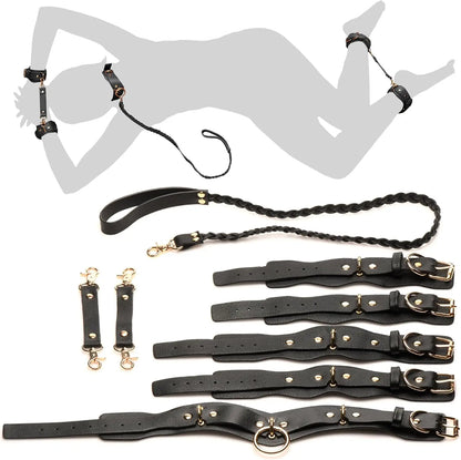 Lover's Restraints Set - Bondage Kit - Black Faux Leather  Bondage Kits