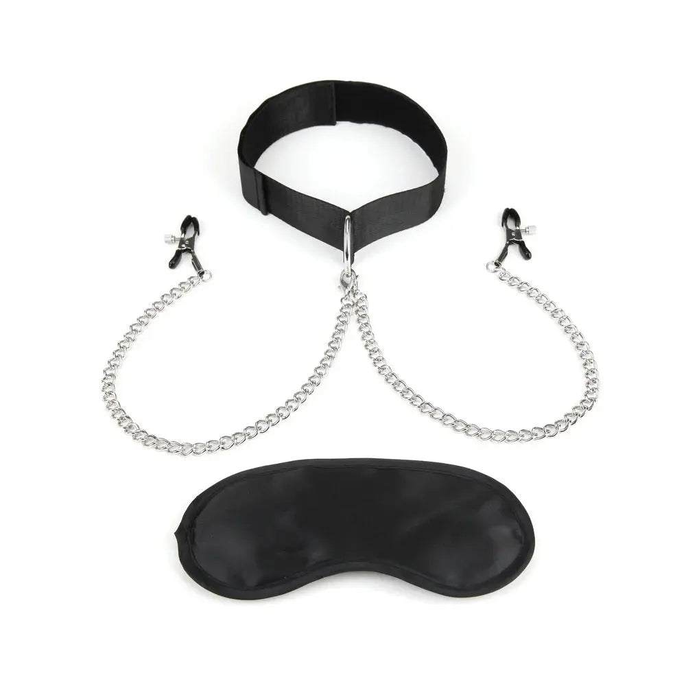 Lux Fetish BDSM Collar and Nipple Clamps with Adjustable Pressure  Bondage Kits