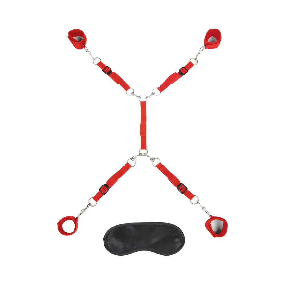 Lux Fetish Bed Spreader 7-Piece Restraint Set Red  Bed Restraint System