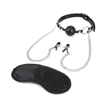 Lux Fetish Breathable Ball Gag with Adjustable Pressure Nipple Clamps  Bondage Kits