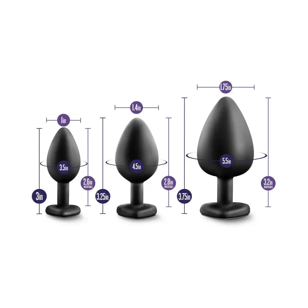 Luxe 3-Piece Bling Butt Plug Anal Training Kit with Wide Gem Base Black  Anal Training