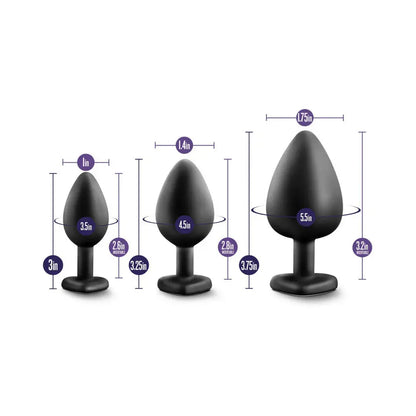 Luxe 3-Piece Bling Butt Plug Anal Training Kit with Wide Gem Base Black  Anal Training