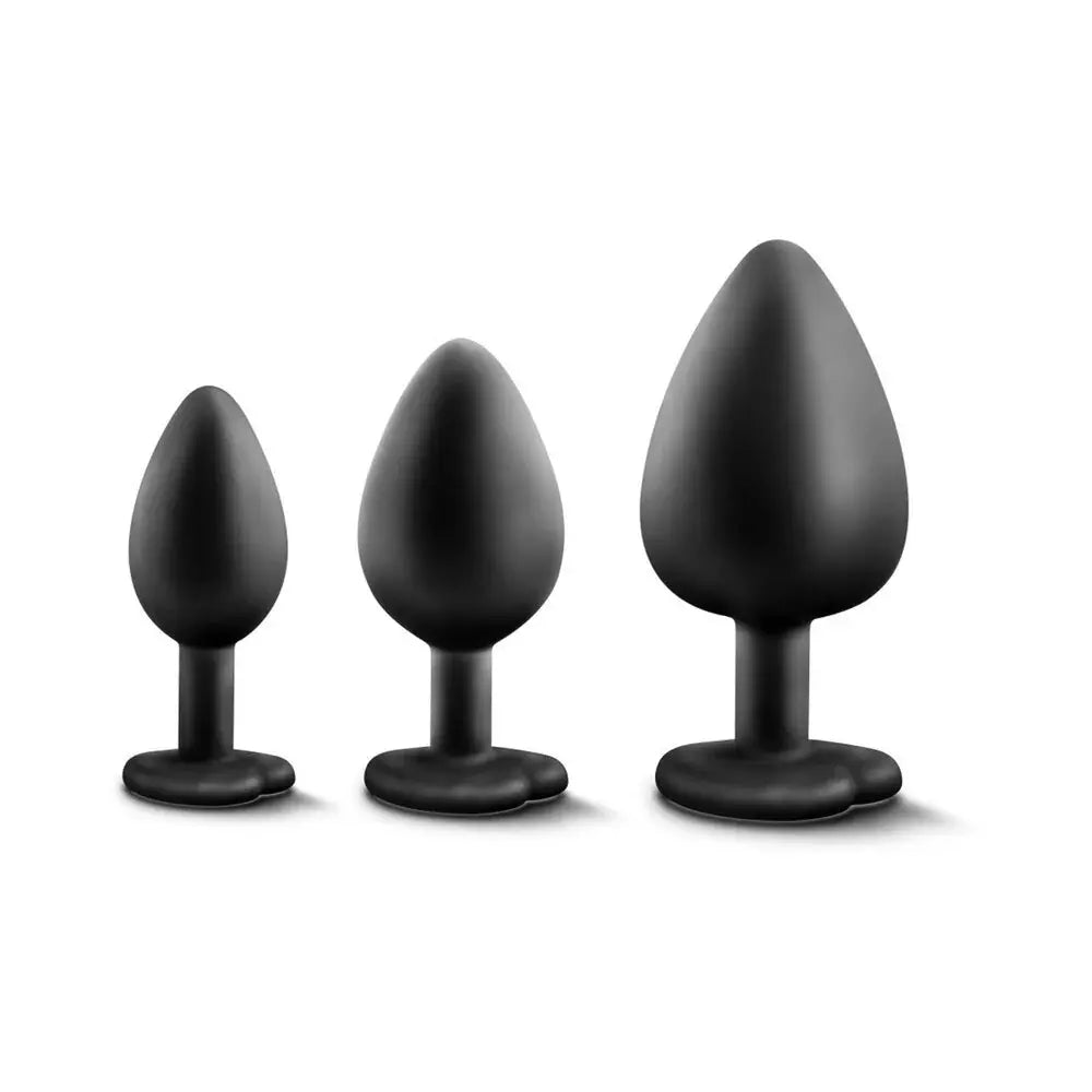 Luxe 3-Piece Bling Butt Plug Anal Training Kit with Wide Gem Base Black  Anal Training