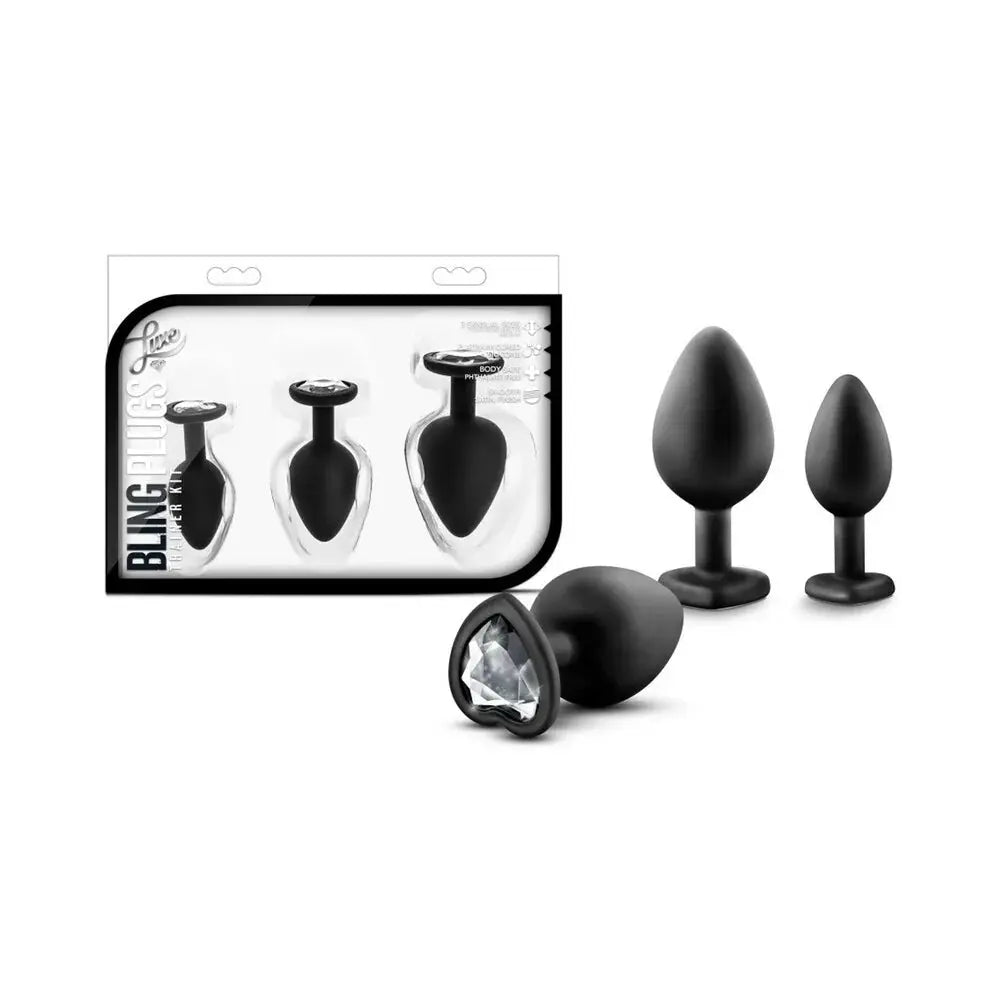 Luxe 3-Piece Bling Butt Plug Anal Training Kit with Wide Gem Base Black  Anal Training