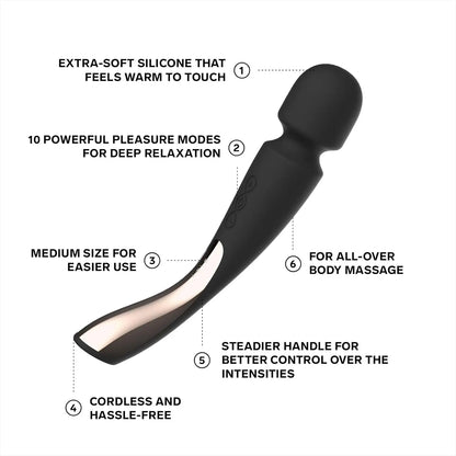 Luxury Wand Vibrator Sex Toy Lelo Smart Wand 2 Medium Black  Wand Vibrator