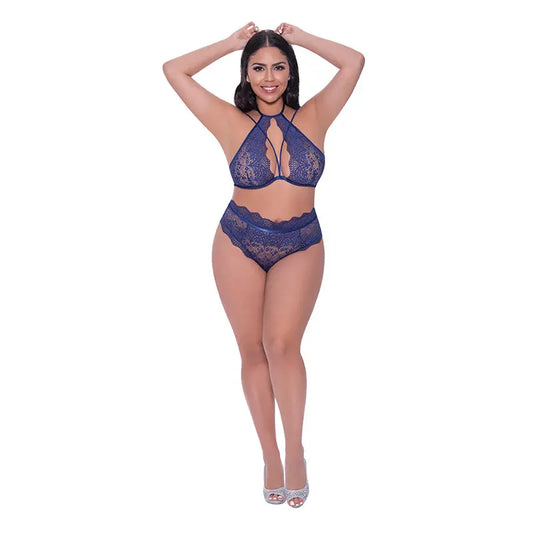 Magic Silk Berrylicious Halter & Lace Up Panty Set Blueberry Queen Size  Lingerie - Bra and Panty sets