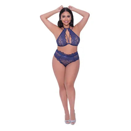 Magic Silk Berrylicious Halter & Lace Up Panty Set Blueberry Queen Size  Lingerie - Bra and Panty sets