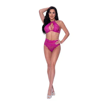 Magic Silk Berrylicious Halter & Lace Up Panty Set Raspberry S/M  Lingerie - Bra and Panty sets