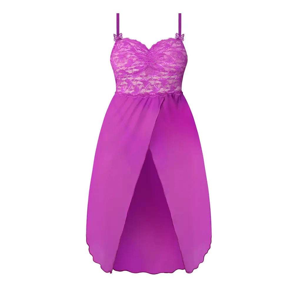 Magic Silk Butterfly Fantasies Gown and Thong Set Neon Purple S / M  Lingerie - Dresses