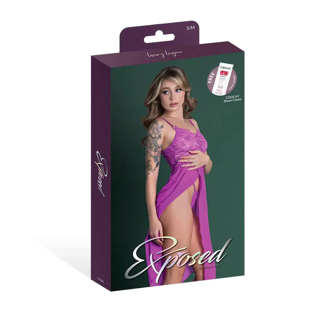 Magic Silk Butterfly Fantasies Gown and Thong Set Neon Purple S / M  Lingerie - Dresses