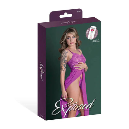 Magic Silk Butterfly Fantasies Gown and Thong Set Neon Purple S / M  Lingerie - Dresses