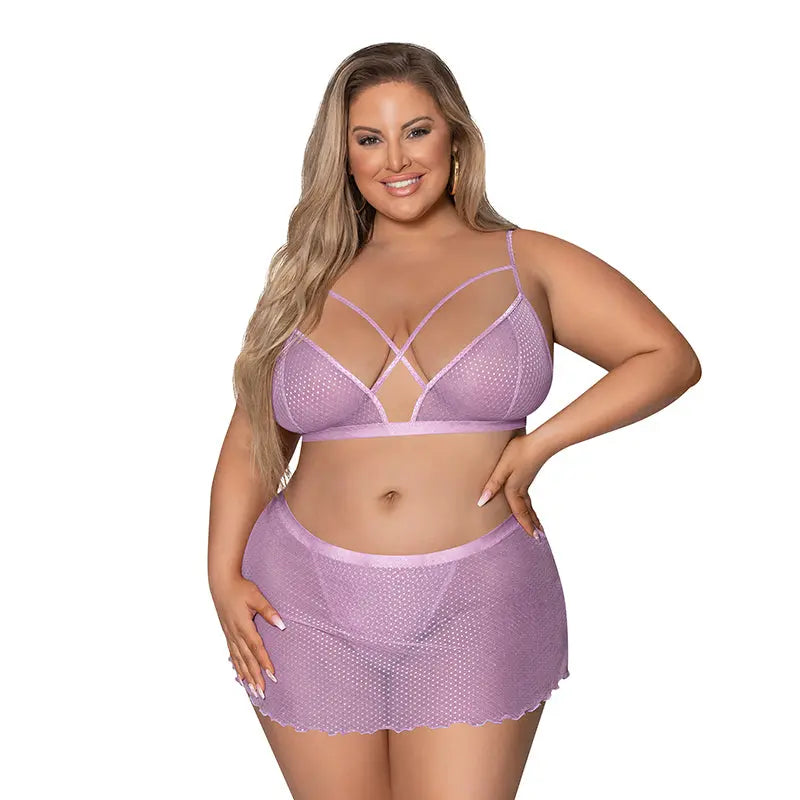 Magic Silk Girl Next Door Bralette With Skirt Lilac Queen Size  Lingerie - Bra and Panty sets