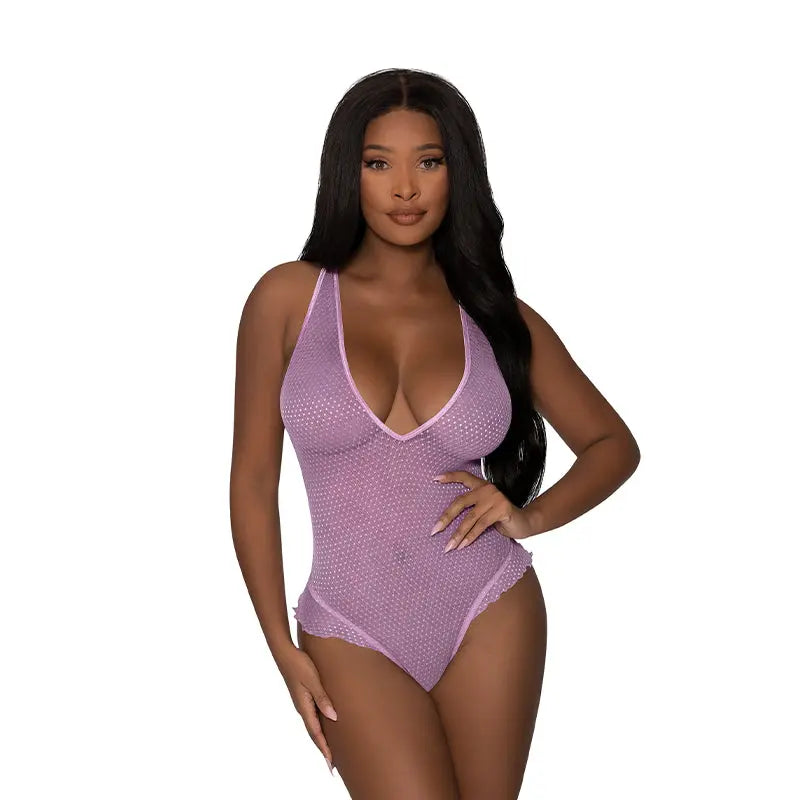 Magic Silk Girl Next Door Plunge Teddy Lilac L/XL  Lingerie - Body Stockings