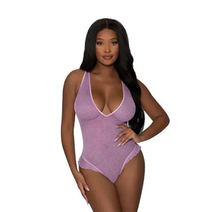 Magic Silk Girl Next Door Plunge Teddy Lilac L/XL  Lingerie - Body Stockings
