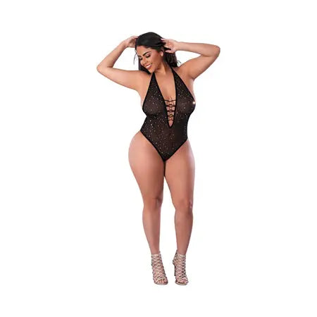 Magic Silk Glitz & Glam Bodysuit with Snap Crotch Black Queen Size  Lingerie - Body Stockings