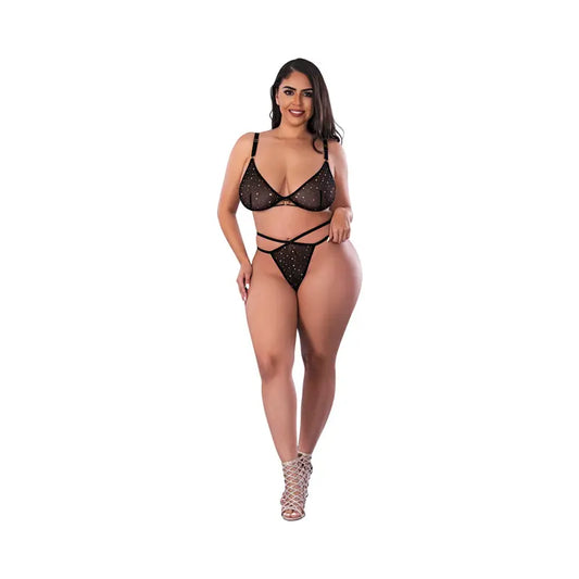 Magic Silk Glitz & Glam Bra and Thong Set Black Queen Size  Lingerie - Bra and Panty sets