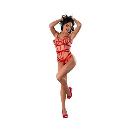 Magic Silk Holidaze Open Strap Teddy Red L/XL  Lingerie - Baby dolls Chemises etc