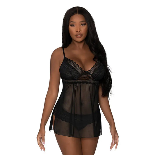 Magic Silk Modern Romance Babydoll & Thong Black S/M  Lingerie - Baby dolls Chemises etc