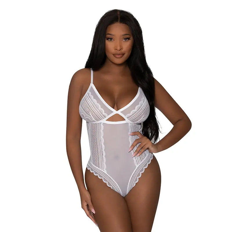 Magic Silk Modern Romance Cheeky Teddy White L/XL  Lingerie - Body Stockings