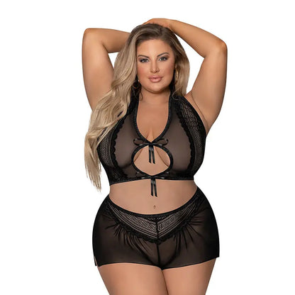 Magic Silk Modern Romance Halter & Tap Panty Black Queen Size  Lingerie - Bra and Panty sets