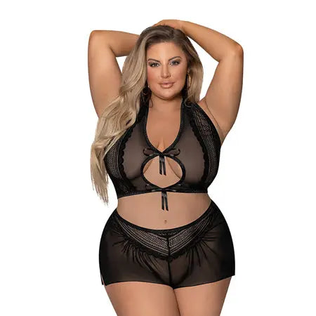 Magic Silk Modern Romance Halter & Tap Panty Black Queen Size  Lingerie - Bra and Panty sets