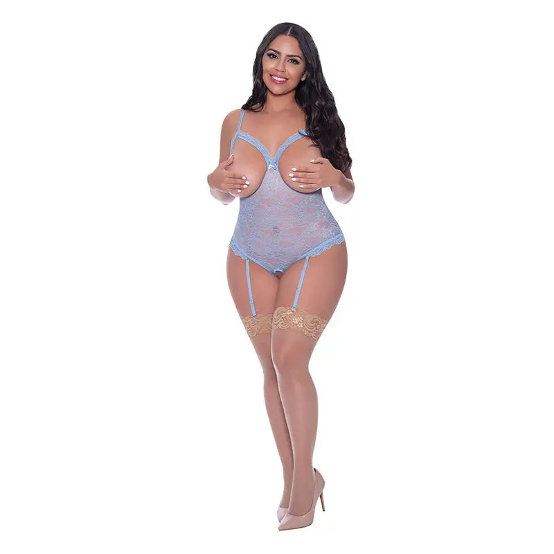 Magic Silk Ooh La Lace Cupless & Crotchless Teddy Periwinkle Queen Size  Lingerie - Baby dolls Chemises etc