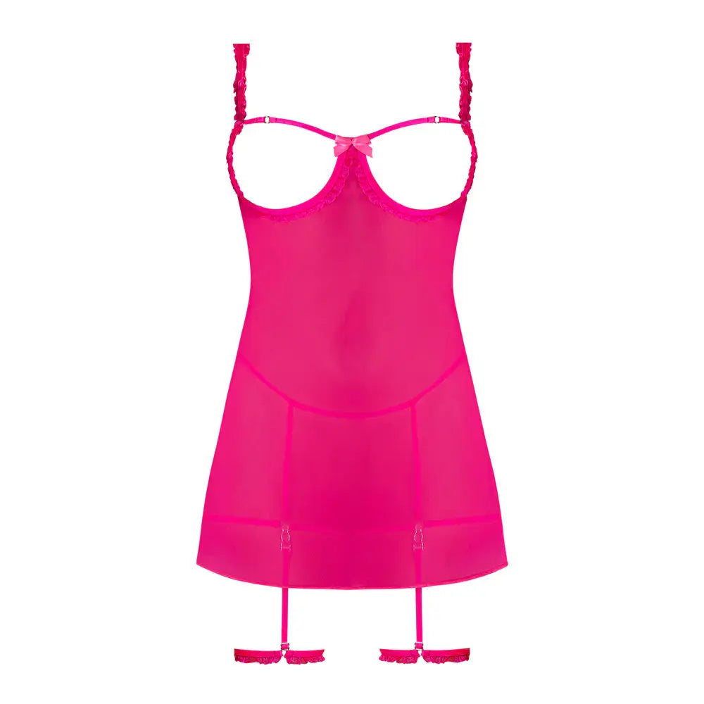 Magic Silk Pink Kink Cupless Babydoll, Harness Panty & Garter Cuffs Pink Glow S/M  Lingerie - Baby dolls Chemises etc