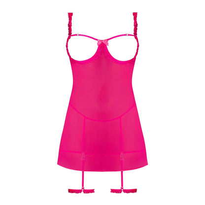 Magic Silk Pink Kink Cupless Babydoll, Harness Panty & Garter Cuffs Pink Glow S/M  Lingerie - Baby dolls Chemises etc
