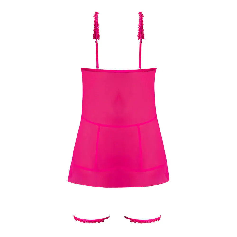 Magic Silk Pink Kink Cupless Babydoll, Harness Panty & Garter Cuffs Pink Glow S/M  Lingerie - Baby dolls Chemises etc