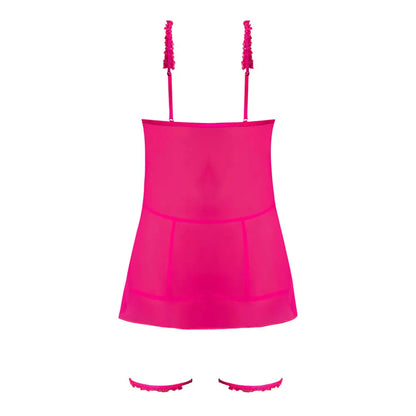 Magic Silk Pink Kink Cupless Babydoll, Harness Panty & Garter Cuffs Pink Glow S/M  Lingerie - Baby dolls Chemises etc