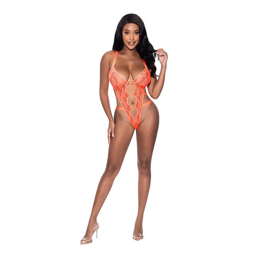 Magic Silk Rude Awakening Strappy Teddy Neon Orange L/XL  Lingerie - Baby dolls Chemises etc