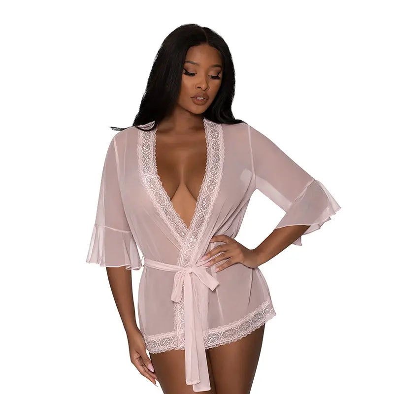 Magic Silk Seabreeze Robe With Lace Trim Blush S/M  Lingerie - Loungewear for Women