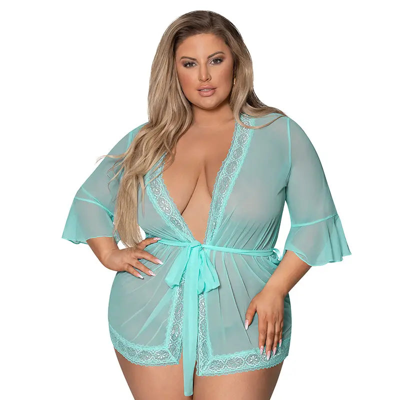 Magic Silk Seabreeze Robe With Lace Trim Turquoise Queen Size  Lingerie - Loungewear for Women