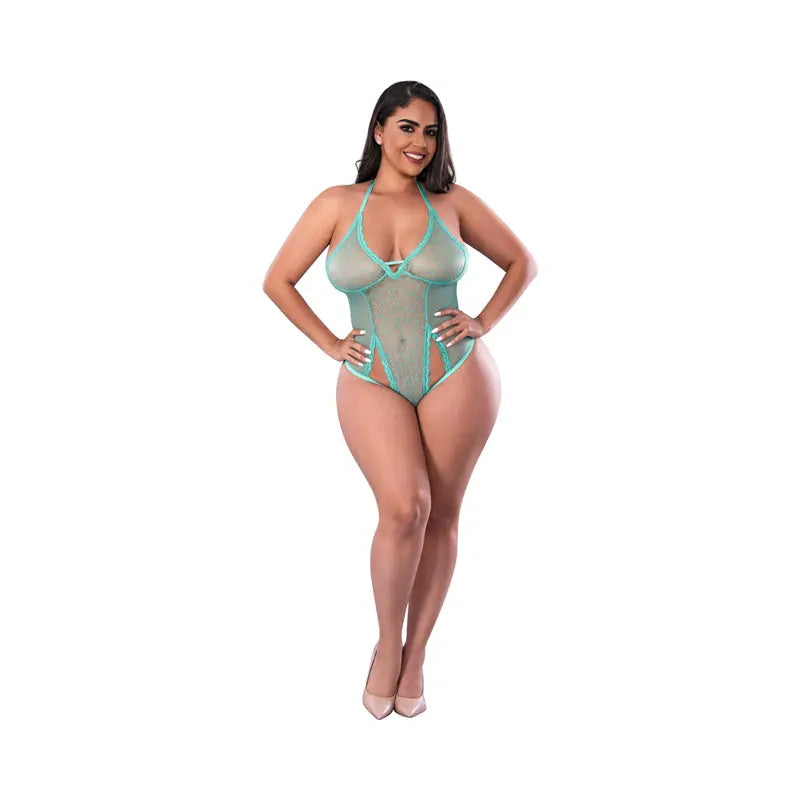 Magic Silk Soft Petals Cut Out Teddy with Snap Crotch Aqua Queen Size  Lingerie - Baby dolls Chemises etc