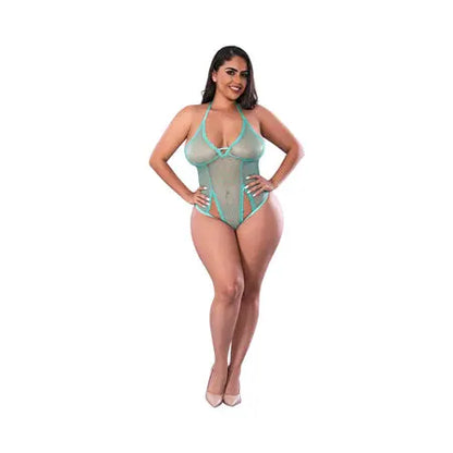 Magic Silk Soft Petals Cut Out Teddy with Snap Crotch Aqua Queen Size  Lingerie - Baby dolls Chemises etc