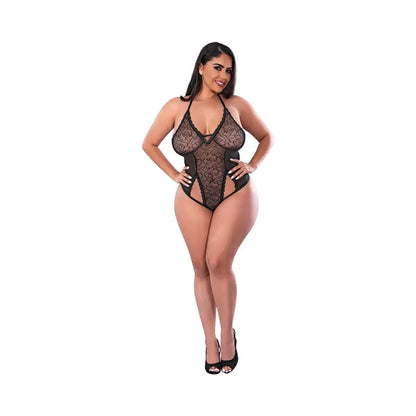Magic Silk Soft Petals Cut Out Teddy with Snap Crotch Black Queen Size  Lingerie - Baby dolls Chemises etc