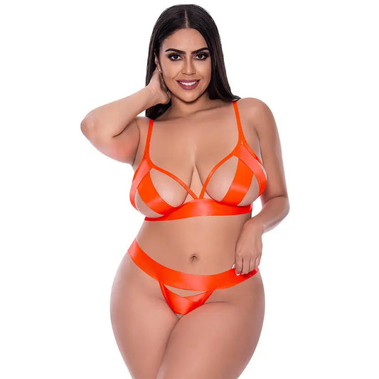Magic Silk Strap Tease Bra & Crotchless Panty Set Orange Queen  Lingerie - Bra and Panty sets