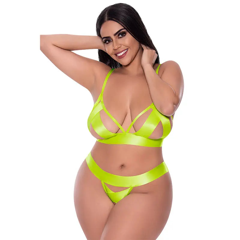 Magic Silk Strap Tease Bra & Crotchless Panty Set Yellow Queen  Lingerie - Bra and Panty sets