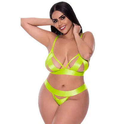 Magic Silk Strap Tease Bra & Crotchless Panty Set Yellow Queen  Lingerie - Bra and Panty sets
