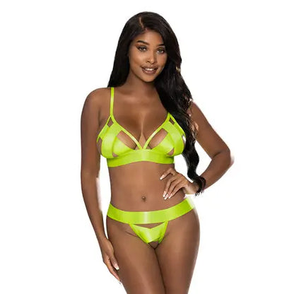 Magic Silk Strap Tease Bra & Crotchless Panty Set Yellow S/M  Lingerie - Bra and Panty sets
