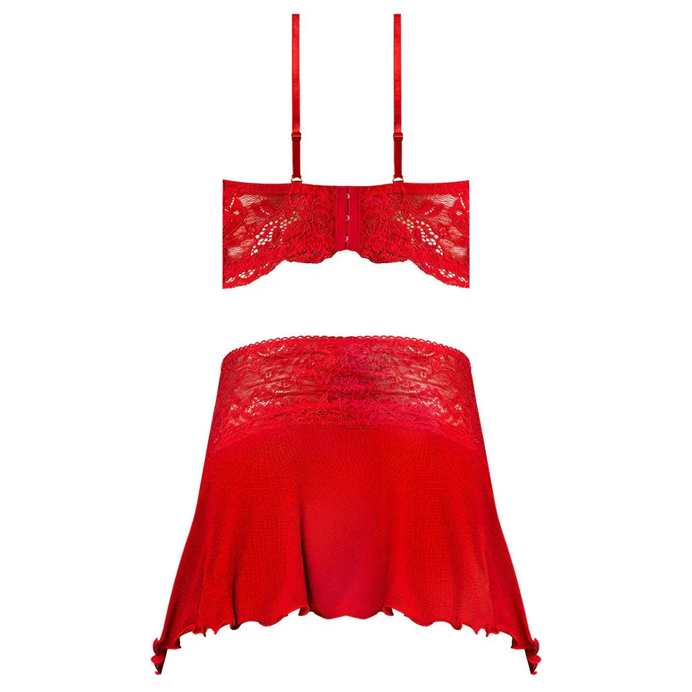 Magic Silk Sugar High Bralette, Cincher Skirt & Thong Set Red L/XL  Lingerie - Bra and Panty sets