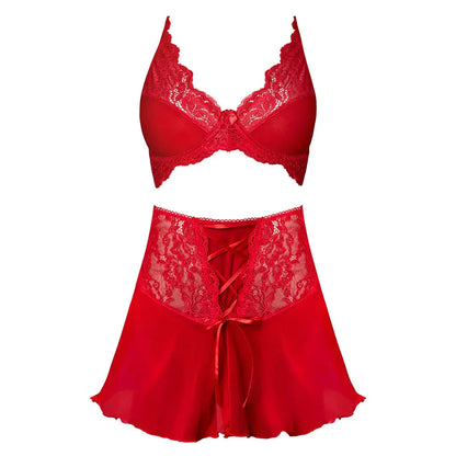 Magic Silk Sugar High Bralette, Cincher Skirt & Thong Set Red L/XL  Lingerie - Bra and Panty sets