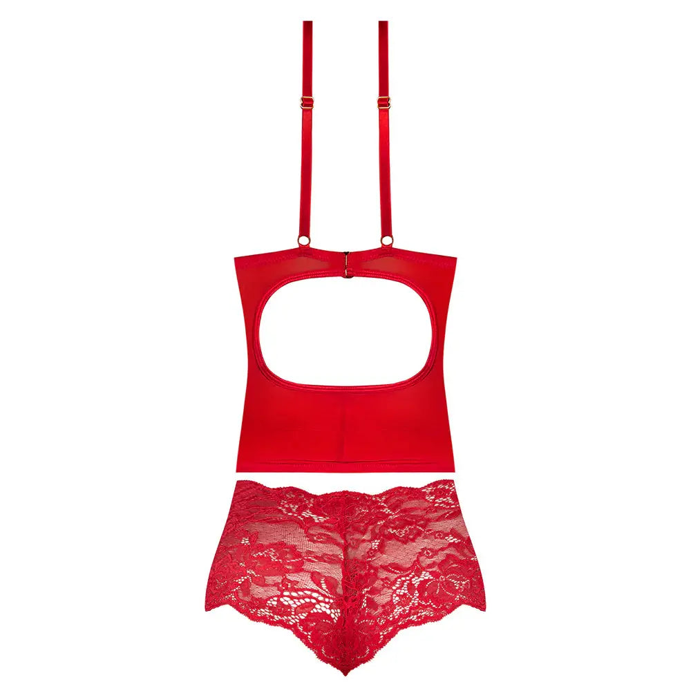 Magic Silk Sugar High Plunge Bustier & Boy Short Set Red S / M  Lingerie - Corsets