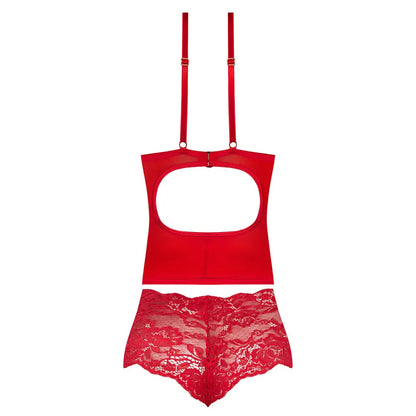 Magic Silk Sugar High Plunge Bustier & Boy Short Set Red S / M  Lingerie - Corsets