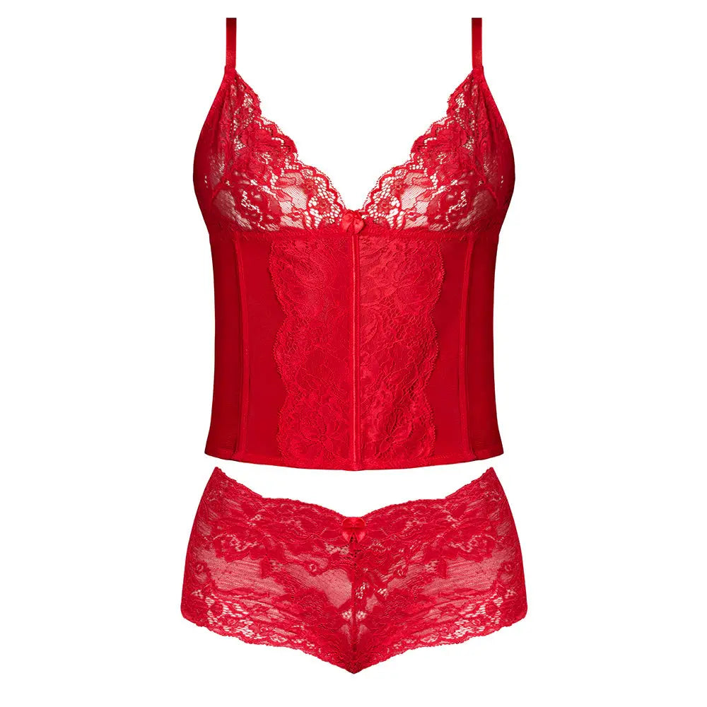 Magic Silk Sugar High Plunge Bustier & Boy Short Set Red S / M  Lingerie - Corsets