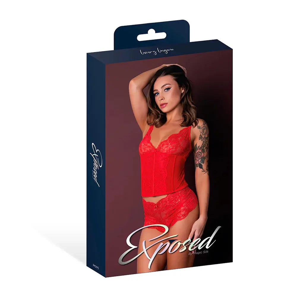 Magic Silk Sugar High Plunge Bustier & Boy Short Set Red S / M  Lingerie - Corsets