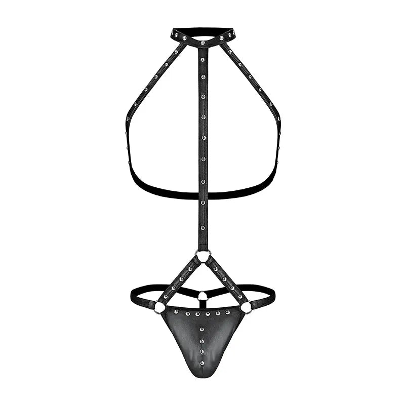 Male Power Fetish Gladiator High-Neck Strappy Body Harness Black L/XL  Men - Underwear