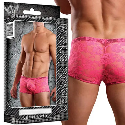 Male Power Mini Short Neon Lace Hot Pink M  Men - Underwear